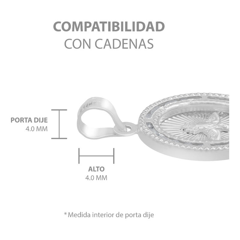 Dije Medalla Oval Espiritu Santo Zirconias Plata 925 1.4 Cm Blanco
