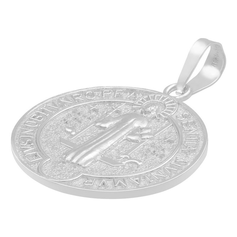 Dije Medalla Doble Vista San Benito Cruz Plata 925 2.5 Cm Plateado