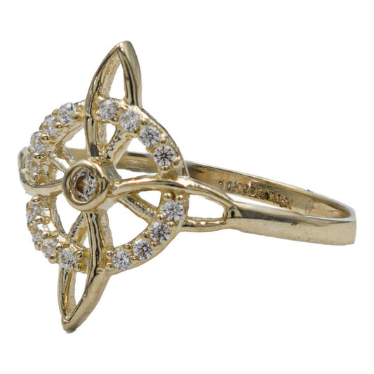 Anillo Nudo De Bruja Celta Zirconias Ligero Oro 10k