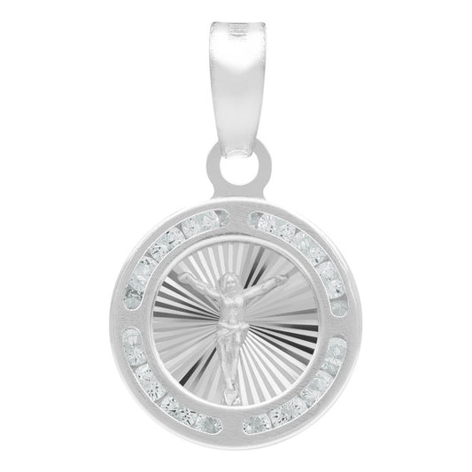 Dije Mini Medalla Bautizo Cristo Crucificado Plata 925 1.2cm Blanco