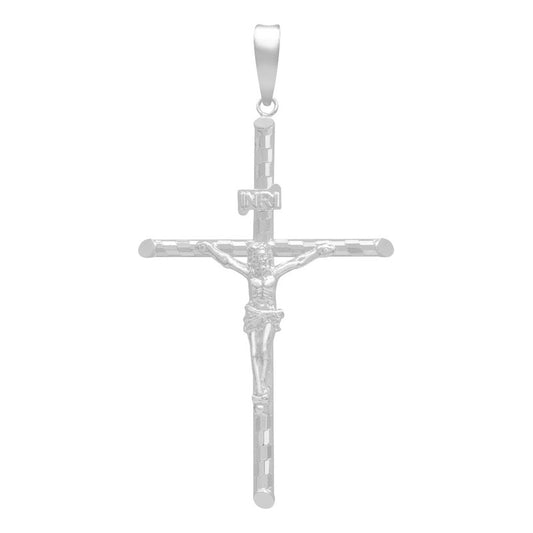 Dije Cruz Tubular Diamantado Ajedrez Cristo Plata 925 7 Cm Plateado