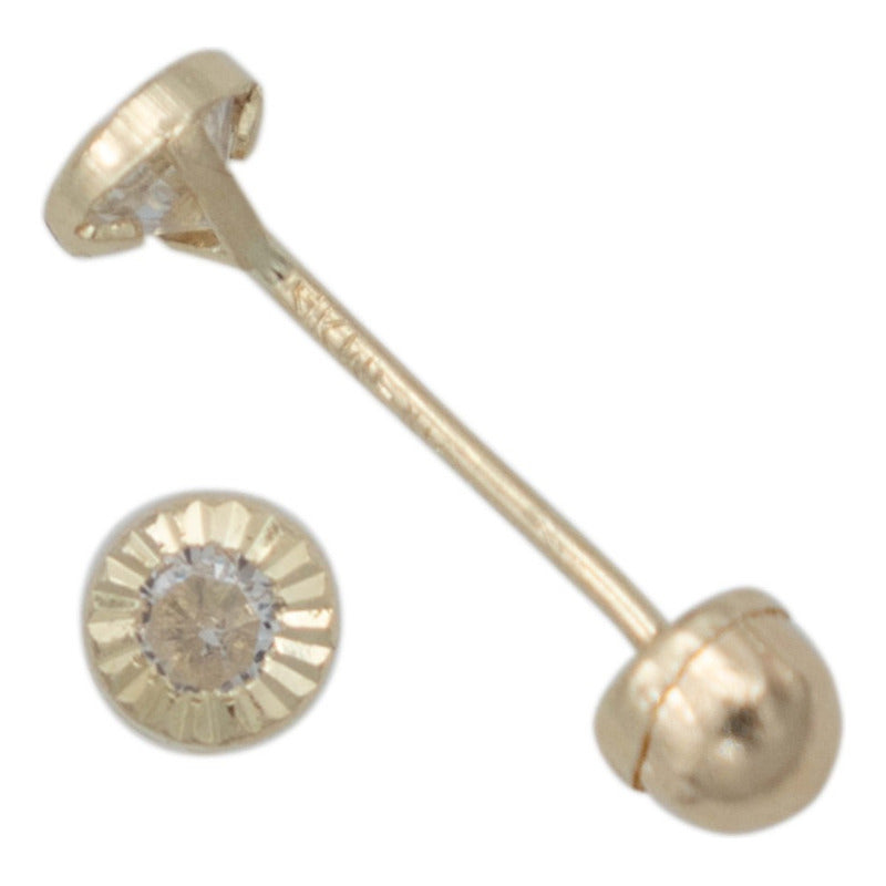 Arete Broquel Bisel Diamantado Zirconia Regalo 2.5 Mm Oro14k