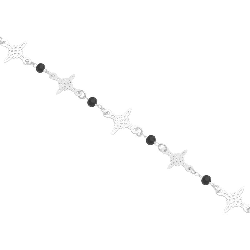 Pulsera Nudo De Bruja Laser Cristales Regalo Mujer Plata 925 Negro 19 Cm