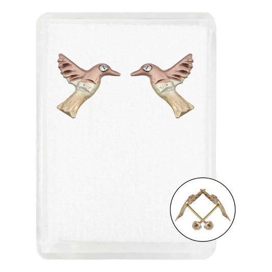 Arete Broquel Colibri Grande Zirconia Mujer Regalo Oro 10k