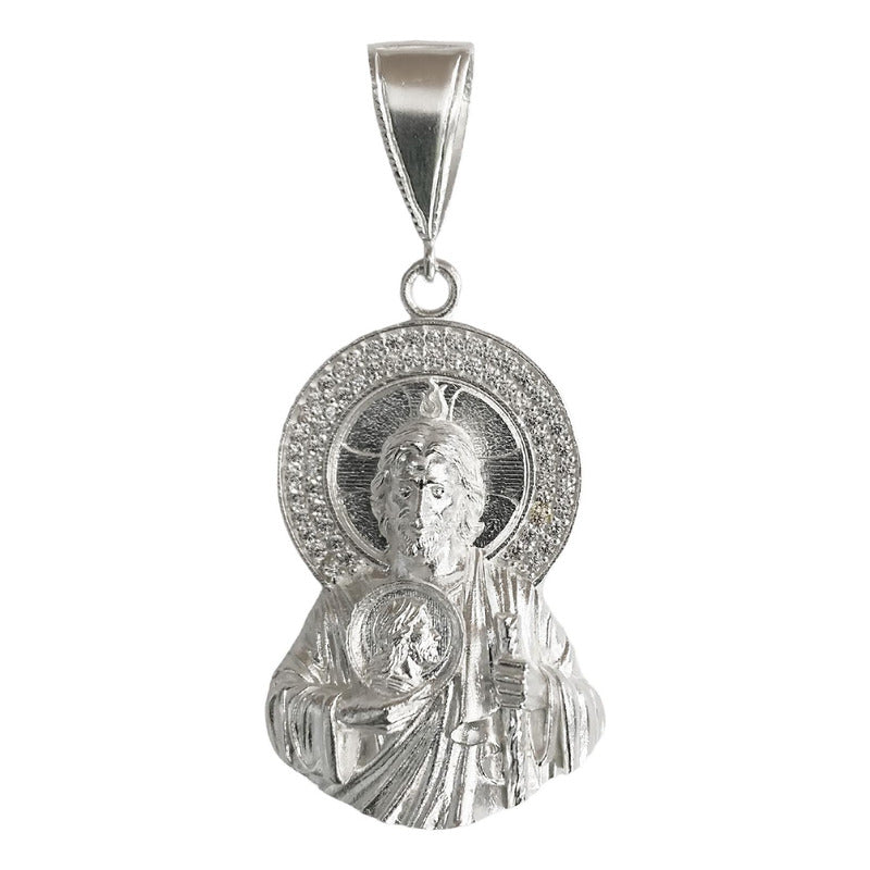 Dije Medalla Torso San Judas Tadeo Zirconias Plata 925 6 Cm