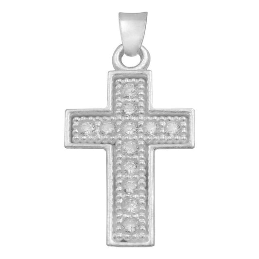 Dije Cruz Borde Diamantada Zirconia Unisex Plata S925 2.6 Cm Blanco