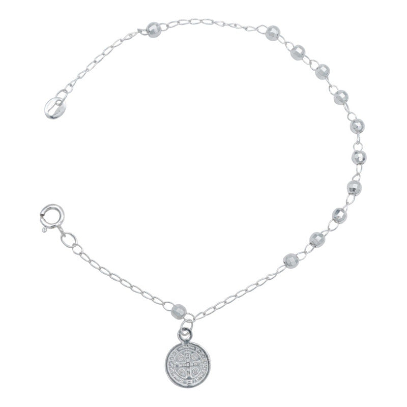 Pulsera Misterio Facetada San Benito Bolas 3 Mm Plata S925