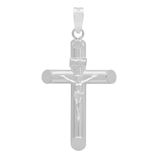 Dije Cruz Tubo Tubular Lisa Cristo Hombre Plata 925 3.6 Cm Plateado