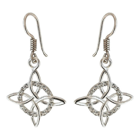 Aretes De Gancho Nudo De Bruja Zirconias Plata Pura Ley S925 Juego Zirconias