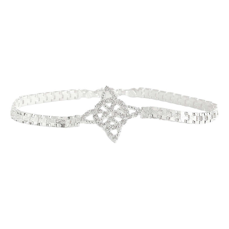 Pulsera Nudo De Bruja Diamantado Zirconias Plata S925 Plateado 6 Cm 20 Cm