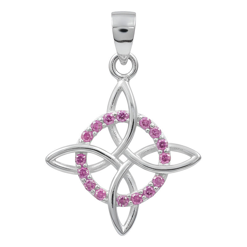 Dije Nudo De Bruja Celta Con Zirconias En Plata Solida 925 Rosa Alto/ancho 3.3 Cm X 2.3 Cm