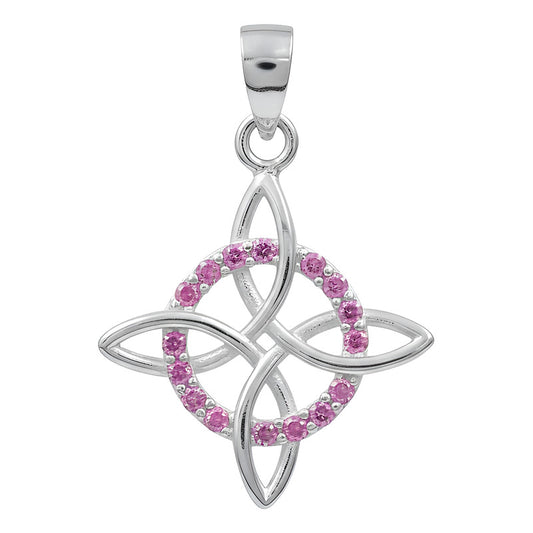 Dije Nudo De Bruja Celta Con Zirconias En Plata Solida 925 Rosa Alto/ancho 3.3 Cm X 2.3 Cm