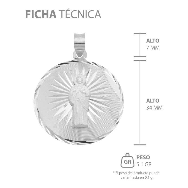 Dije Medalla Diamantada Estrella San Judas Plata 925 3.4 Cm