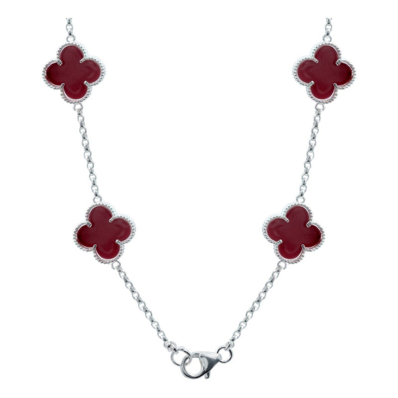 Cadena Con Dijes Trebol Esmaltado Corridos Plata 925 65 Cm