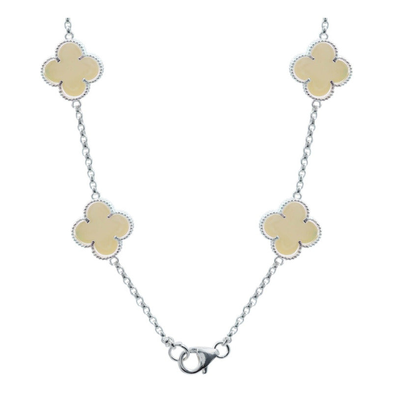 Cadena Con Dijes Trebol Esmaltado Corridos Plata 925 65 Cm