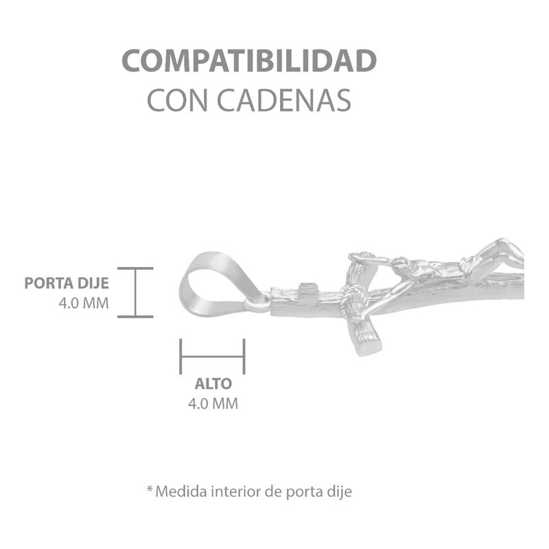 Dije Chico Cruz Cristo Crucificado Ramas Madera Plata 925 Plateado