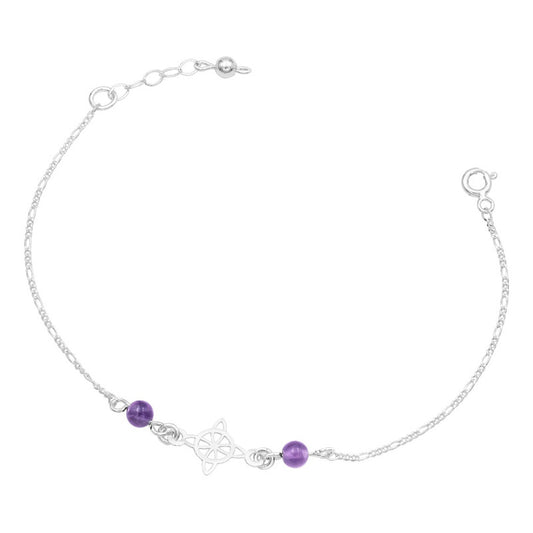 Pulsera Ajustable Nudo Bruja Figaro 3x1 Bolas Plata 925 Violeta 6 Cm 20 Cm