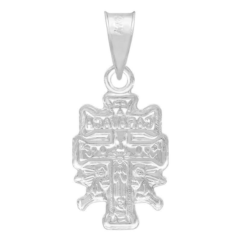 Dije Cruz Caravaca Troquelada Cristo Angeles Plata 925 2 Cm Plateado