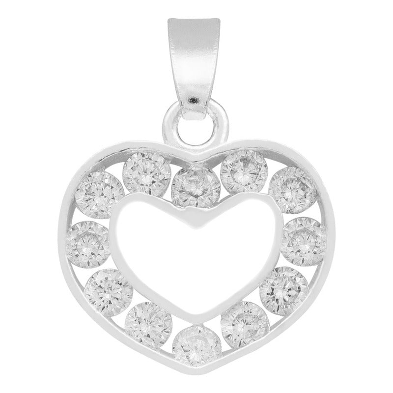 Dije Corazón Zirconia Mujer Amor Regalo Mamá Plata 925 1.7cm