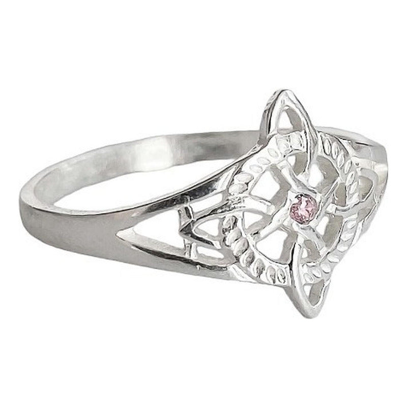 Anillo Nudo De Bruja Con Zirconia De Color Plata Solida 925