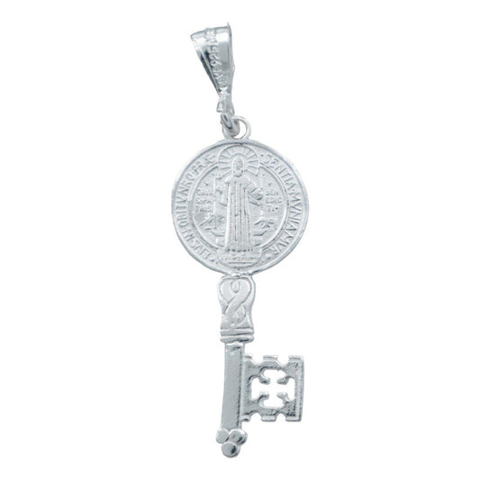 Dije Medalla Doble Vista Llave San Benito Lisa Plata 925 Plateado Alto/ancho 4.5 Cm X 1.4 Cm