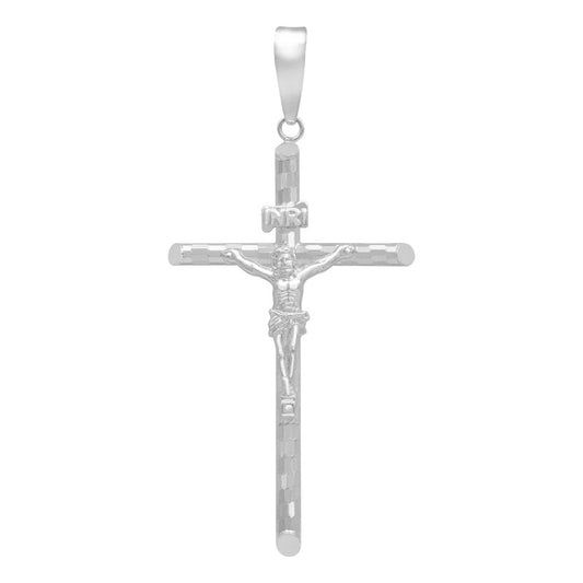 Dije Cruz Tubular Diamantado Ajedrez Cristo Plata 925 5.2 Cm Plateado