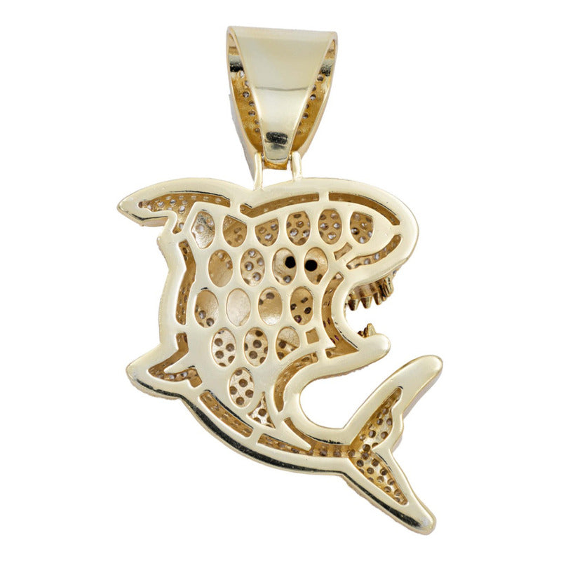Dije Tiburon Piedras Hiphop + Cadena Regalo Chapa Oro 14k