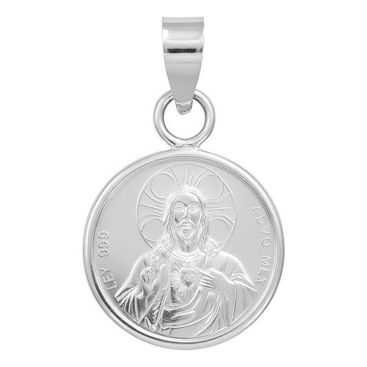 Dije Sagrado Corazón De Jesús Liso De Plata Pura .999 2.7 Cm Plateado