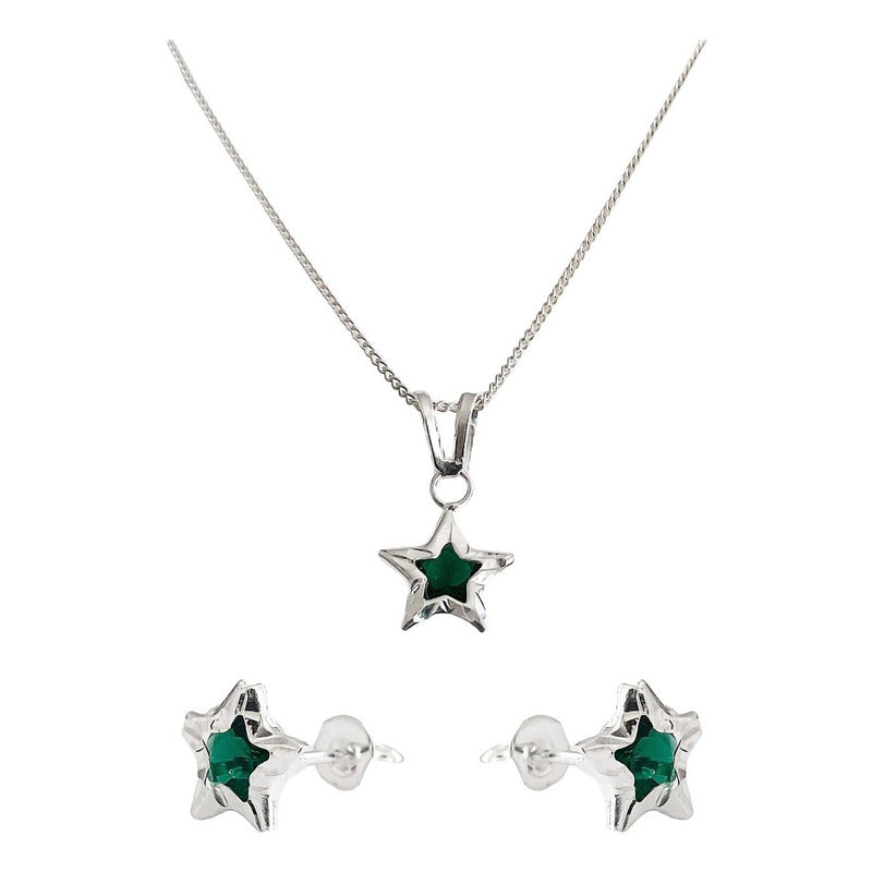 Juego Estrella Piedra Amor Regalo Mujer Promesa Plata 925