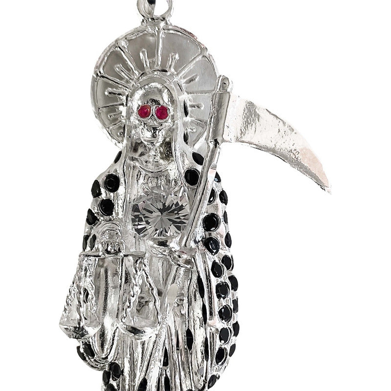 Dije Medalla Gigante Santa Muerte Con Zirconias En Plata 925
