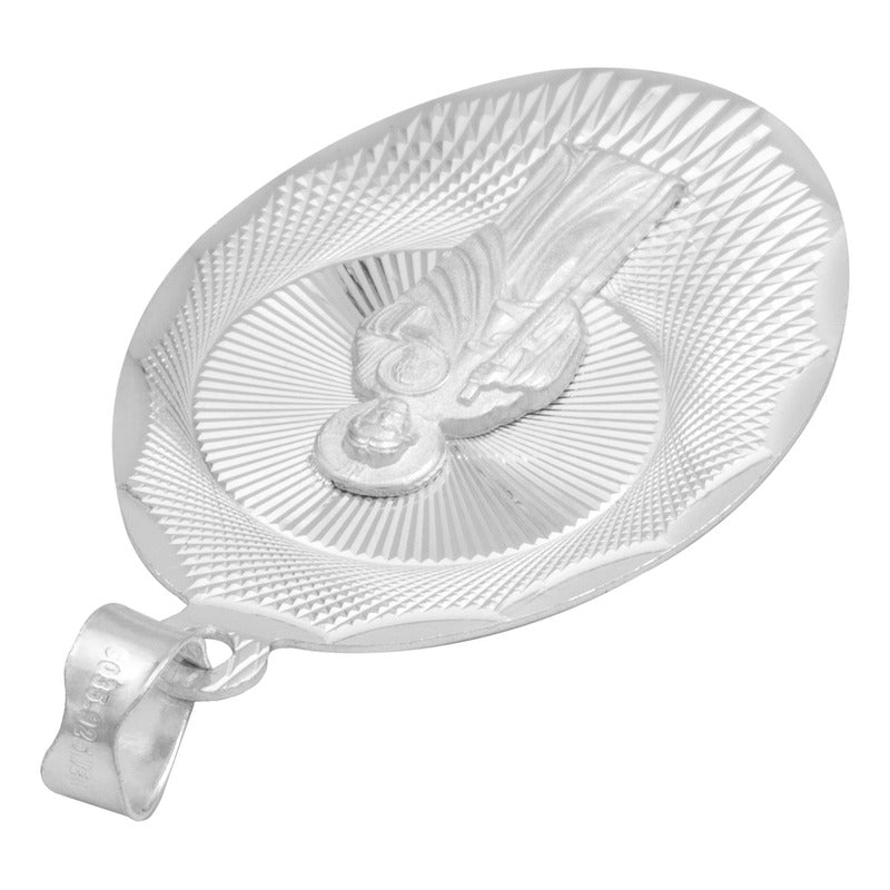 Dije Medalla Oval Diamantada San Judas Plata 925 1.9 Cm Plateado