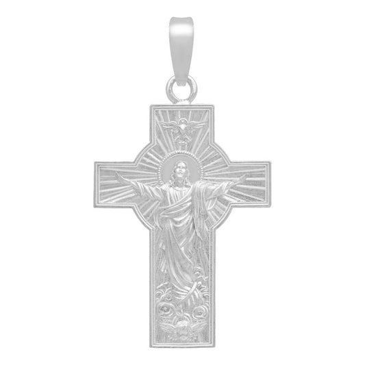 Dije Cruz Ancha Cristo Milagroso Espiritu Santo Plata 925 Plateado
