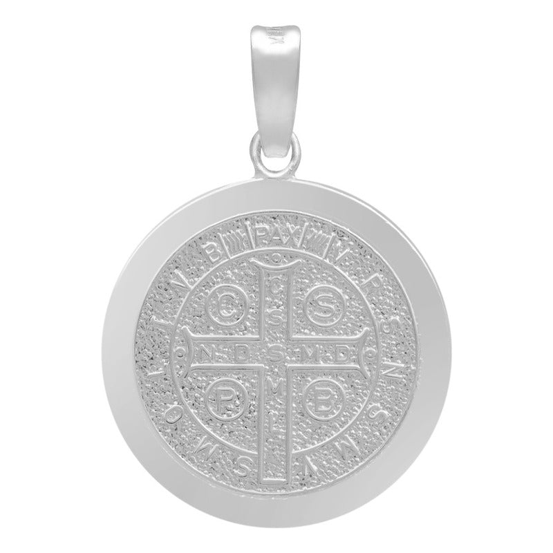 Dije Medalla Doble Vista San Benito Cruz Plata 925 1.8 Cm Plateado