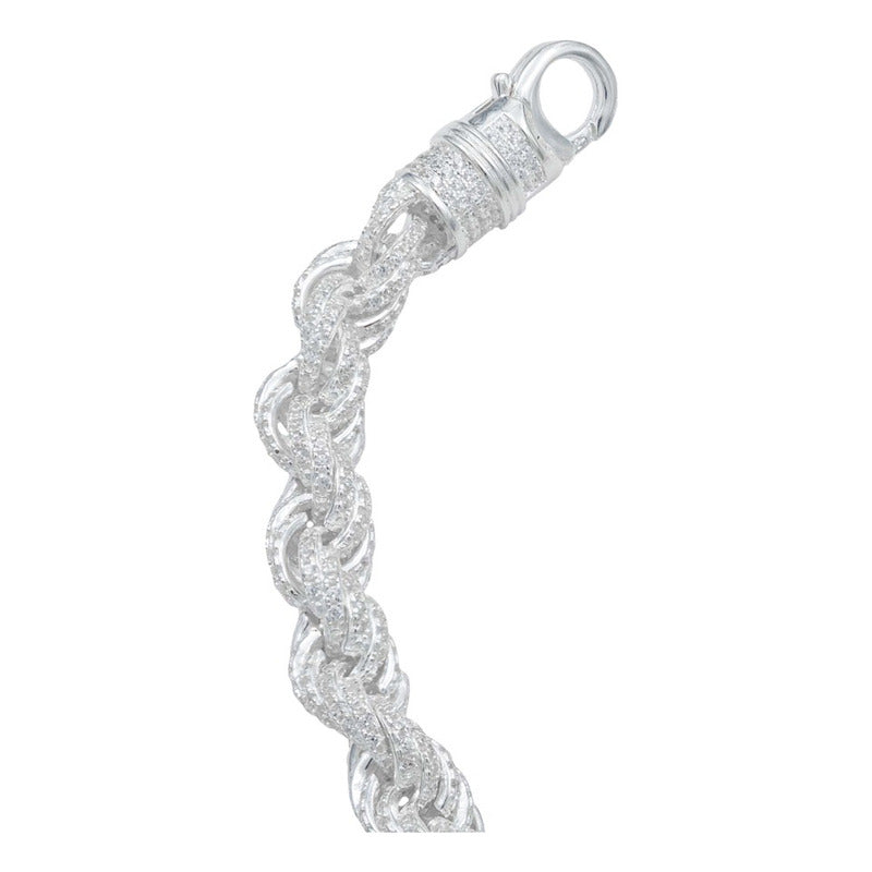 Pulsera Torzal Zirconias Hiphop Hombre Plata 925 8 Mm Color Plateado Largo 17 Cm