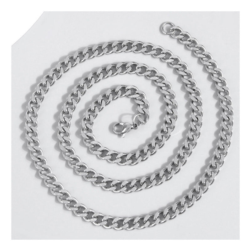 Cadena Collar Cubano De Hombre Mujer Acero Inox Plateado
