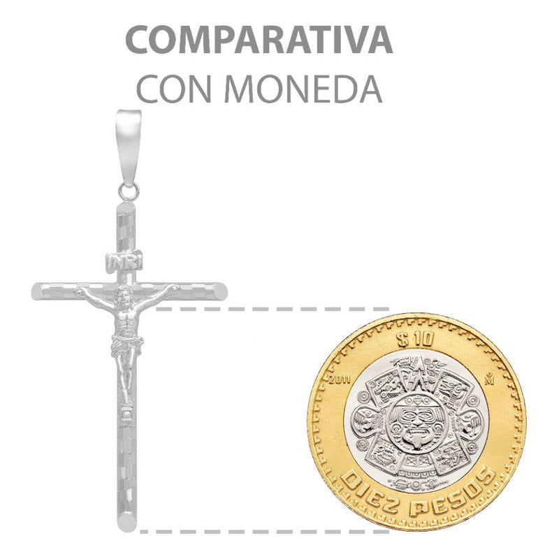 Dije Cruz Tubular Diamantado Ajedrez Cristo Plata 925 5.2 Cm Plateado