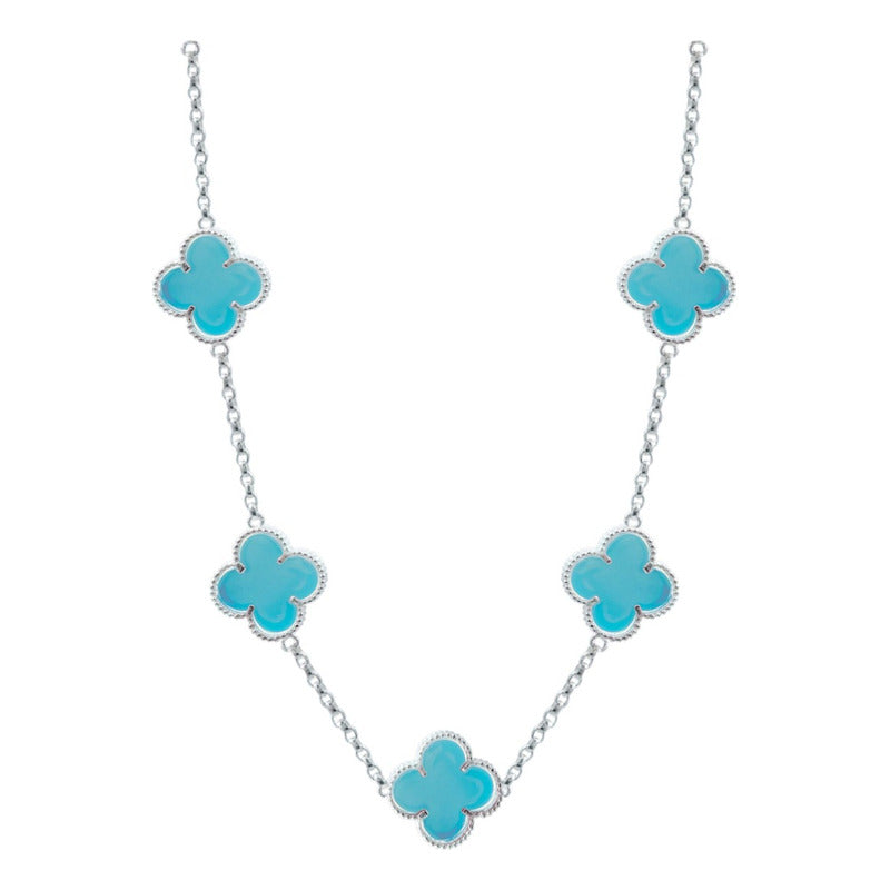 Cadena Con Dijes Trebol Esmaltado Corridos Plata 925 65 Cm