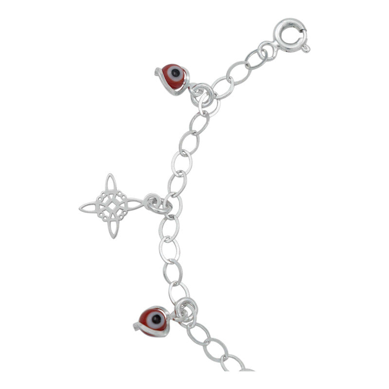 Pulsera Ajustable Nudo Bruja Ojo Turco Colgante Plata S925