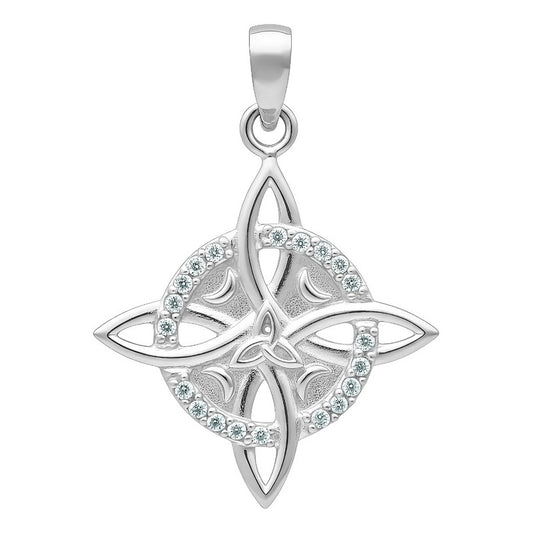 Dije Nudo Bruja Triqueta Fase Luna Plata 925 Zirconia 2.8 Cm Plateado