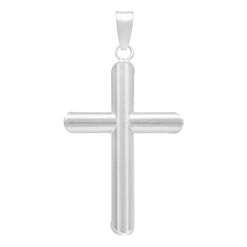 Dije Cruz Tubo Tubular Lisa Sencillo Hombre Plata 925 3.5 Cm Plateado