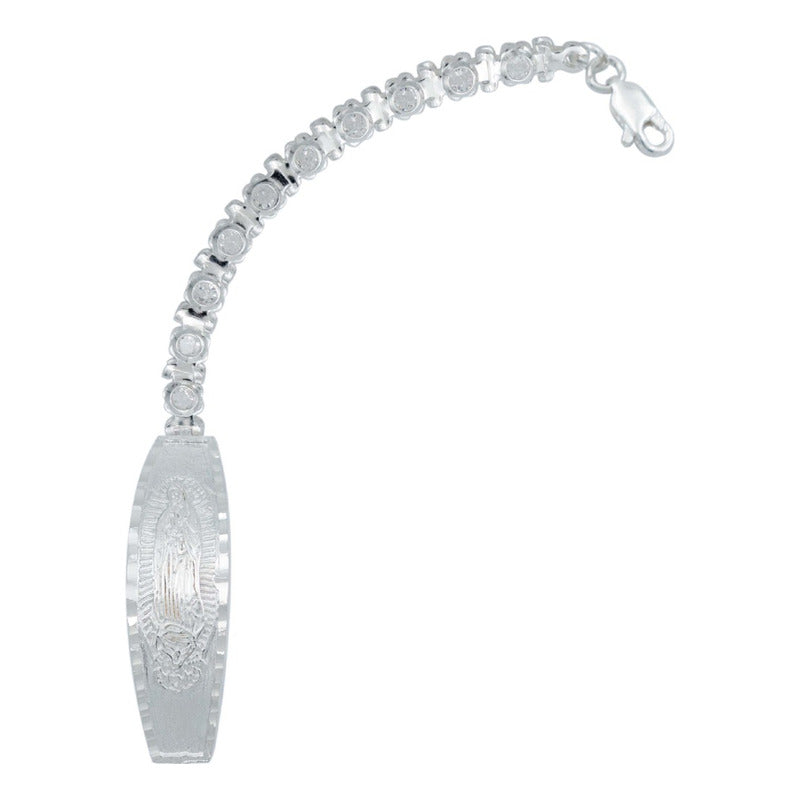 Esclava Ajustable Virgencita Guadalupe Zirconias Plata 925
