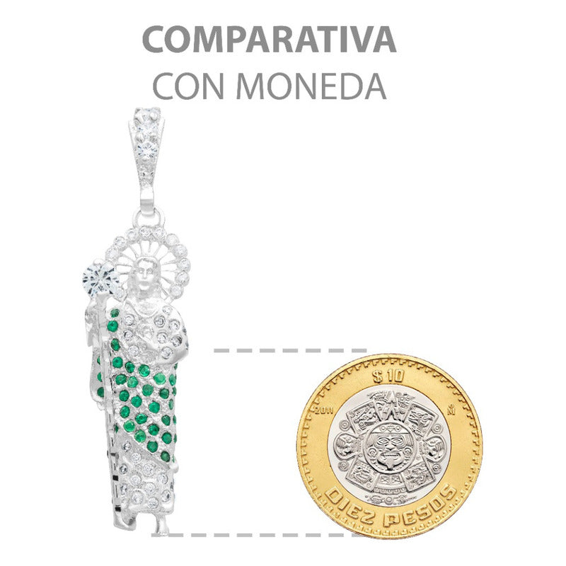 Dije 3d Medalla San Judas Tadeo Mediano Zirconias Plata 925 Verde