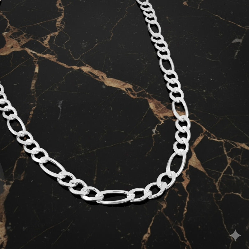 Cadena Figaro 3x1 Diamantada Hombre Plata 925 70 Cm X 9 Mm Plateado
