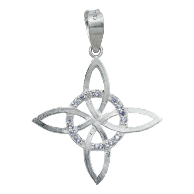 Collar Nudo De Bruja Celta Plano Zirconias Plata Ley S925