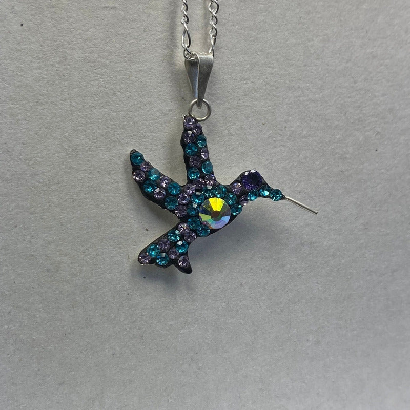 Dijes Colibrí Zirconias Plata Solida 925 + Cadena Plata 925