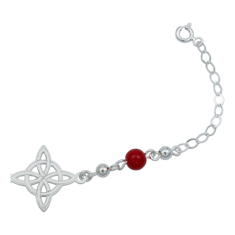 Pulsera Ajustable Nudo De Bruja Laser Bolitas Plata 925