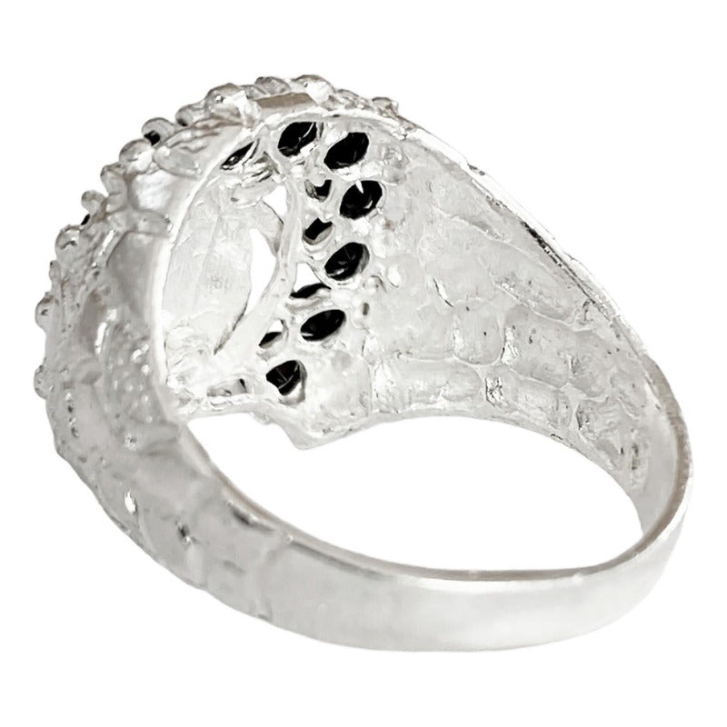 Anillo Santa Muerte Herradura Zirconias Plata Ley 925
