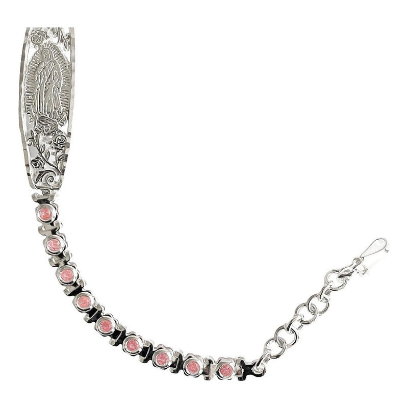 Pulsera Ajustable Placa Virgen Guadalupe Zirconias Plata 925