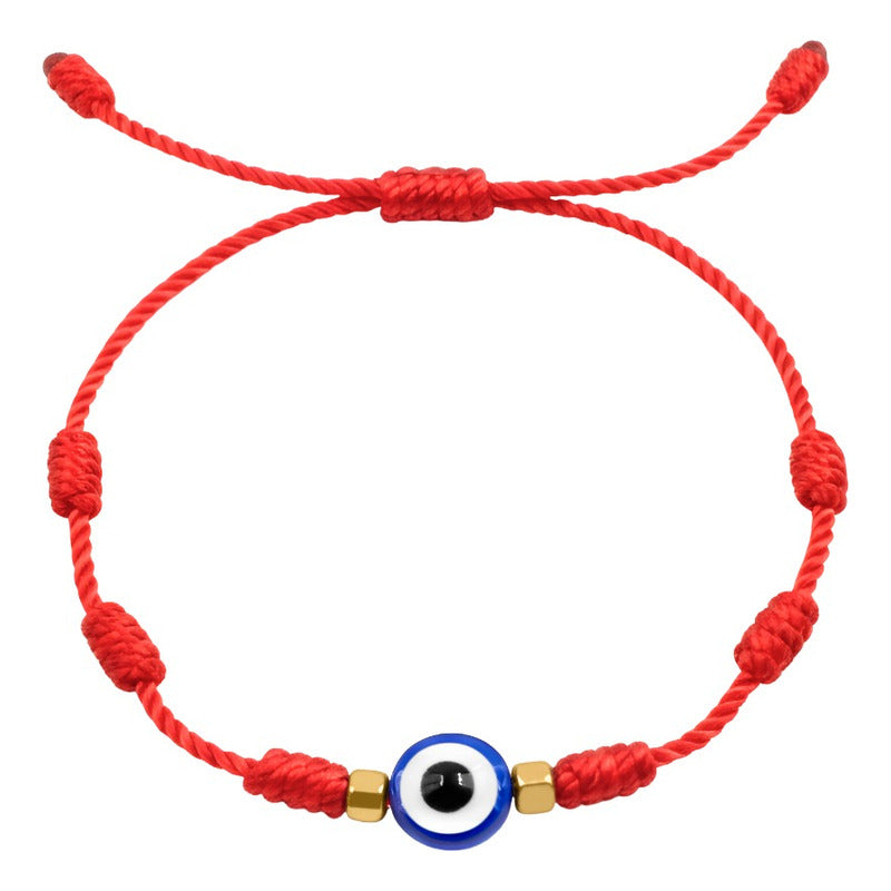 Pulsera Ajustable Hilo Rojo Con Seis Nudos Ojo Turco Amuleto Rojo