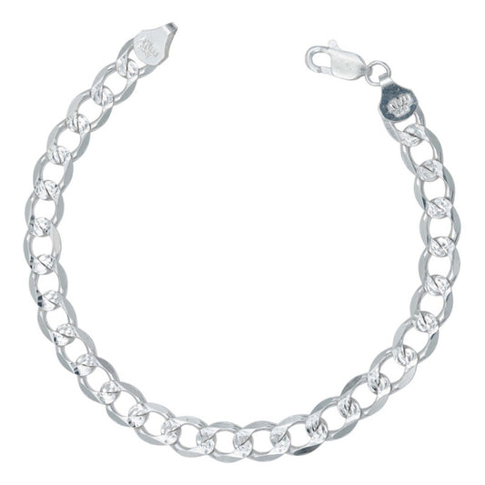 Esclava Pulsera Hombre Cubana Diamantada Plata Italy 925 7mm Plateado 6 Cm 22 Cm